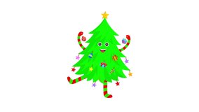 Cute Christmas tree cartoon characters design animation. Merry Christmas and Happy New Year. 