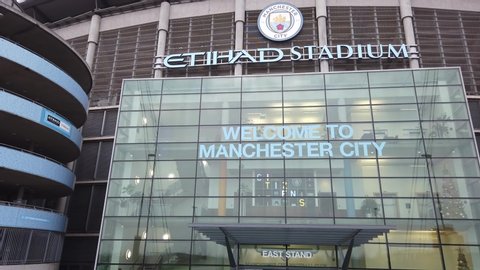 MANCHESTER, UK - 2020: Manchester City Etihad Stadium entrance