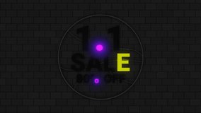 1.1 Online Shopping sale neon sign on dark background. Global shopping world day.