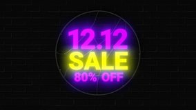 12.12 Online Shopping sale neon sign on dark background. Global shopping world day.