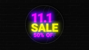11.11 Online Shopping sale neon sign on dark background. Global shopping world day.