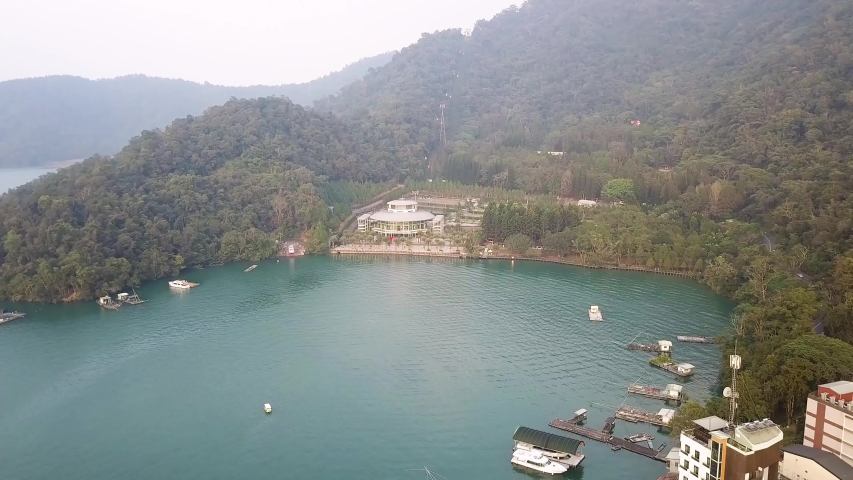 Aerial shot of Sun Moon Lake Ropeway, Taiwan Royalty-Free Stock Footage #1043930035