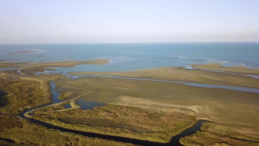 Aerial shot of coastal wetlands,Taichung,Taiwan