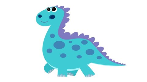 Cartoon blue dino walking cycle. Alpha matte included. Cute 2d hand made prehistoric blue dinosaur character animation good for any use. 