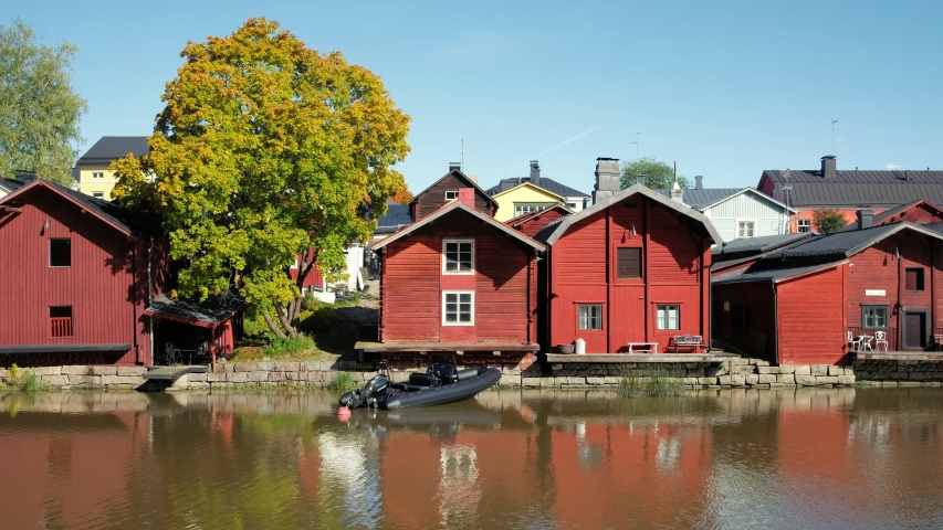 Porvoo, Finland. Old wooden red houses in old town of Porvoo.
