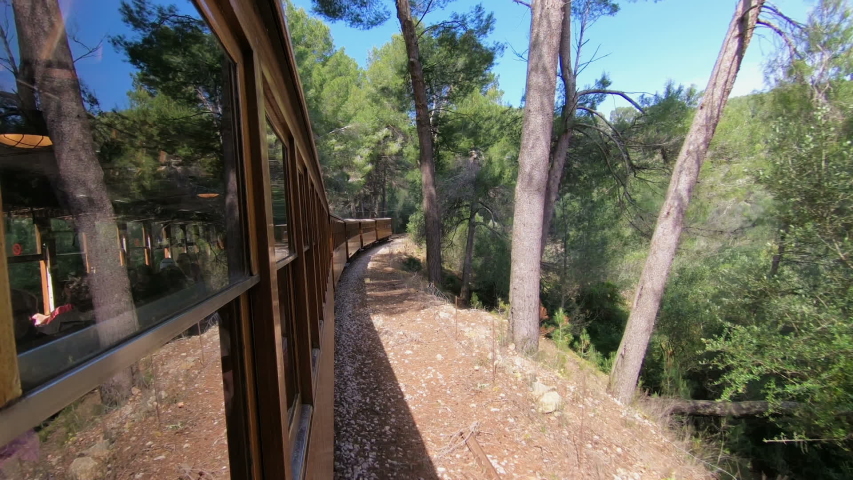 The old vintage train goes from Palma de Majorca to Soller village in Majorca island, Spain