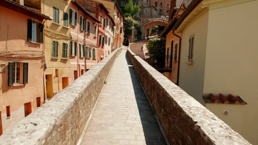 The Via Appia in Perugia, Umbria, Italy, originally a 13th century aqueduct. The city built a reputation for its universities