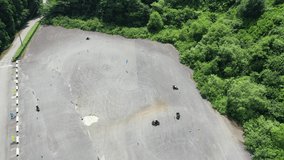 Aerial video of motorcycle driving practice