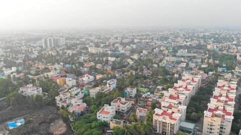 An aerial drone shot of Chennai, India