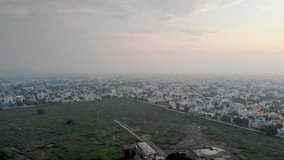 An aerial drone view of Chennai, India. Seen in the video are an aerial drone view of the urban green ground cover.