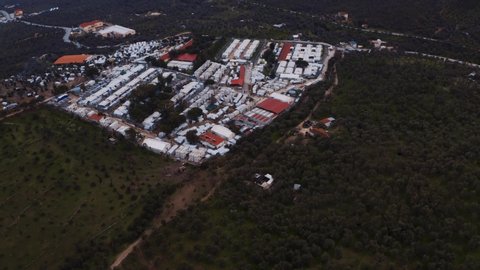 Aerial view of Moria refugee camp in Lesbos, Greece, where asylum seekers are detained