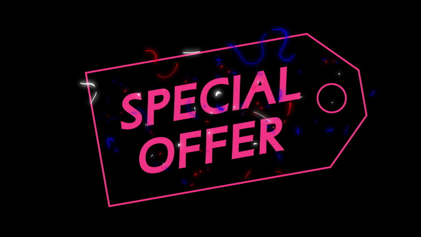 Special Offer colorful neon liquid text glow bright light motion graphic on blank background and color background