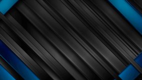 Black and blue glossy stripes abstract tech motion background. Seamless looping. Video animation Ultra HD 4K 3840x2160