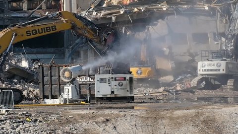 Nottingham, UK 01/28/2019 Dust suppression on a demolition site