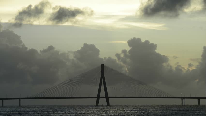  Bandra Worli sea link also known as Rajiv Gandhi Sea link, shot in rainy season,Mumbai, India 