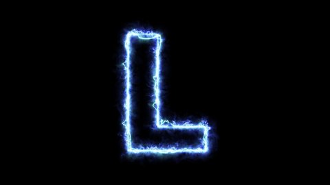 Electric blue letter L reveal on black background. 4K 60 fps animation.
