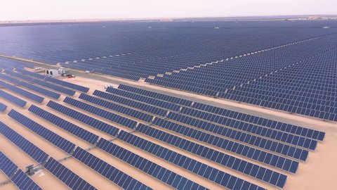 AERIAL. Solar power plant in the UAE Desert.