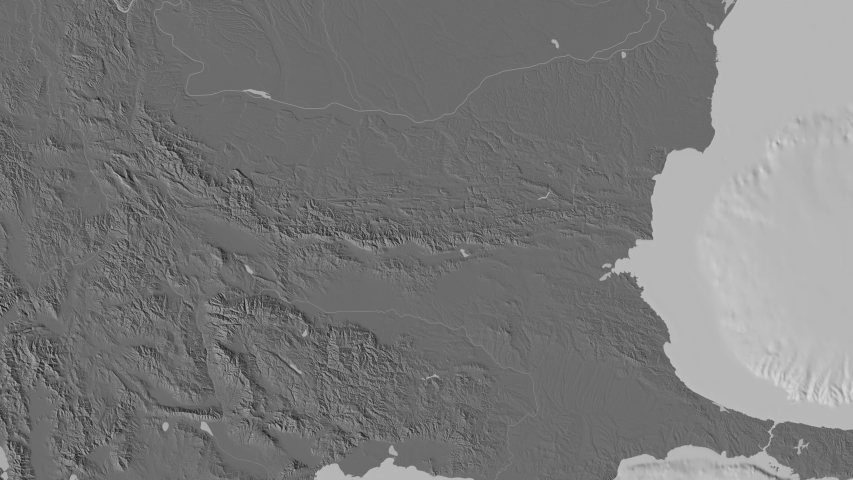 Ruse, province with its capital, zoomed and extruded on the bilevel map of Bulgaria in the conformal Stereographic projection