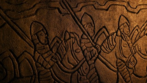 Medieval Knights On Horseback Stone Carving Stockvideó