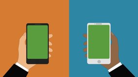 Hands of Caucasian and African american man holding cell phones. Businessman sending money to his partner online. Exchange Dollar to Euro. Foreign currency exchange, trading concept. Cartoon animation - Powered by Shutterstock - Get 15% off with code: PIKWIZARD15