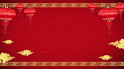 Happy Chinese New Year Background, Red Background with Golden Cloud and Red Lantern, Asian Style. (Loop Video)