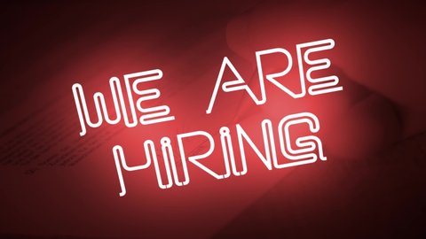 WE ARE HIRING glowing and animated title against a relevant background.