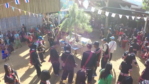 Dancing in the Lahu New Year Festival8/12/2019 at Rom Klao Song Village, Khiri Rat Subdistrict, Phop Phra District, Tak Province, Thailand
