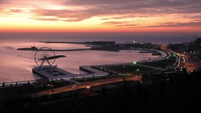 Panorama of Baku at the very beginning of sunrise
