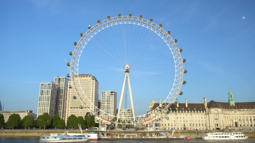 London Eye Ferris Wheel Time Lapse in London, UK - June, 2019