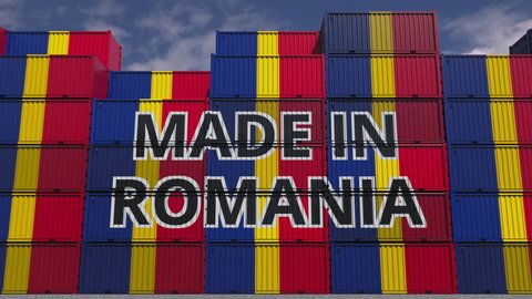 Containers Made Romania Text National Flags Stock Footage Video (100% ...