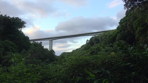 Highway bridge through a deep gorge in the Sao Miguel Island. Azores, Portugal.  