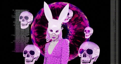 Fashion motion Gif art. Girl in rabbit mask. Party clubbing dance style