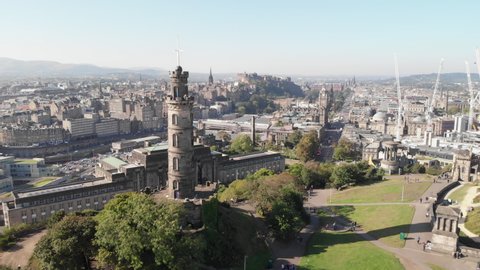 Edinburgh / Scotland - 09-26-2019 Sunny weekend in historical town in Scotland - Edinburgh, footage from Carlton hill