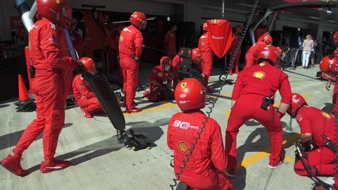 SOCHI, RUSSIA - 28 September 2019: Sebastian Vettel, Scuderia Ferrari Formula 1 Team during tire tests at Formula 1 Grand Prix of Russia 2019