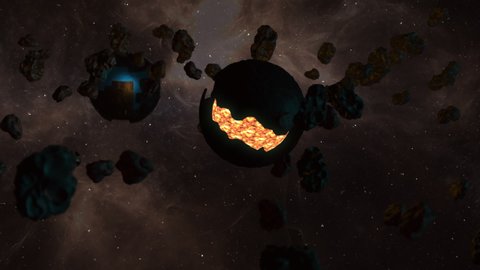 Planet With Meteors In An Unknown Galaxy. Futuristic style