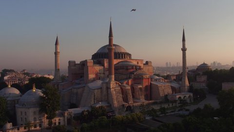 Aerial view of Istanbul Hagia Sophia Museum. high quality shot of the Hagia Sophia with religious symbol