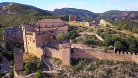 Catalonia/Spain Aerial video of Castle of Cardona , Fortress in Spain            taken by drone camera