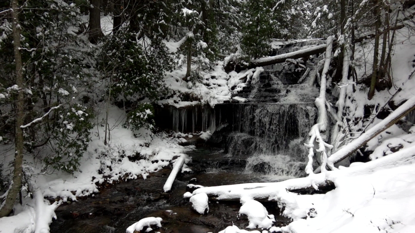 Winter Wagner Falls Munising Michigan.