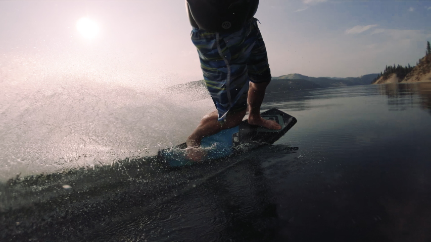 Intense Skate Wakeboard Spraying Water Low Handheld POV Angle Royalty-Free Stock Footage #1044171769