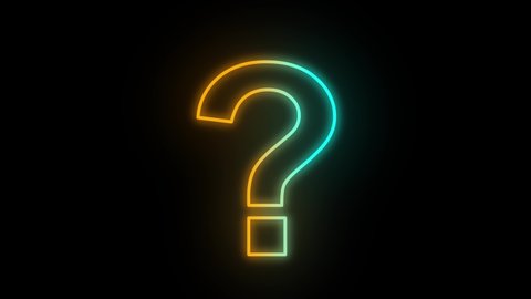 Question mark symbol glowing neon light animation isolated on black background