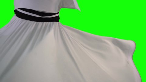 Rumi Whirling Dervish Green Screen Slow Motion Extreme Close Waist Shot