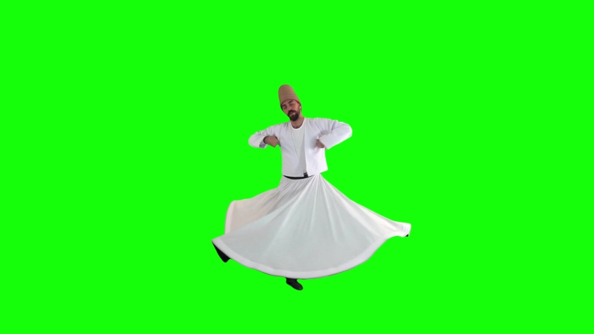 Rumi Whirling Dervish Green Screen Slow Motion Long Shot Range