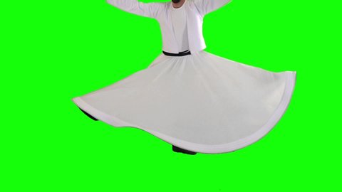 Rumi Whirling Dervish Green Screen Slow Motion Waist Mid Shot High Angle