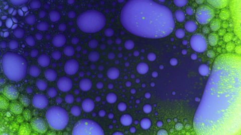 Weird fantastic molecular connections, structures. Organic metamorphoses, colorful bright background with bubbles. Sci-fi wallpaper, floating in space, universe fly-by with stars & planets passing by