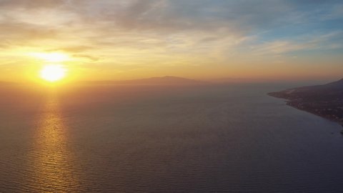 	
Aerial drone over Mitilini in Lesvos island, Greece, flying during sunset