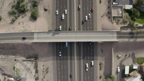 Aerial Drone View of Highway I-10 in Phoenix Tempe Chandler Arizona on a sunny day showing highway and surrounding areas