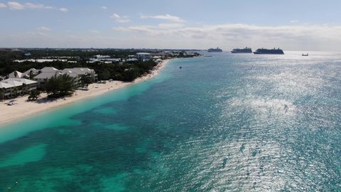 Aerial footage of famous Seven Mile Beach, Grand Cayman, Cayman Islands