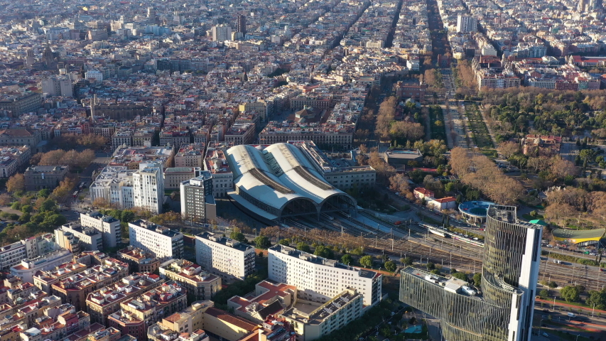 Barcelona França railway station aerial view sunset Spain 