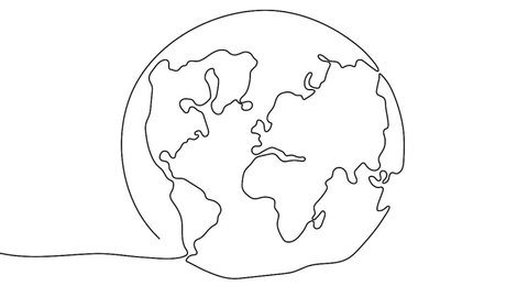 Environment pollution concept. Continuous line drawing of our planet with all continents. Vector illustration