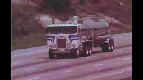 CIRCA 1980s - Special vehicles are used to transport hazardous chemical waste, 1980s